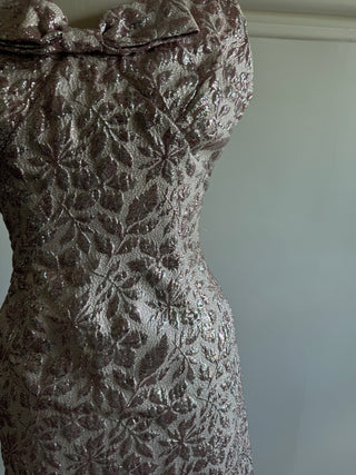 Metallic Brocade 1960s Mod Dress Pink/Silver