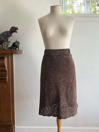 Brown Suede Midi Skirt - Size 12