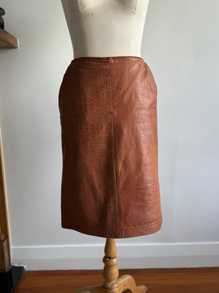Vintage Leather Brown Midi Skirt Size 10