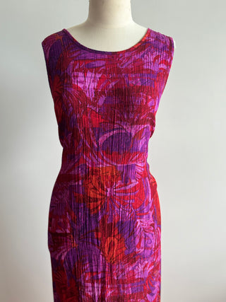 Bright Red and Purple Summer Rayon 90s vintage Dress - Size 10-14