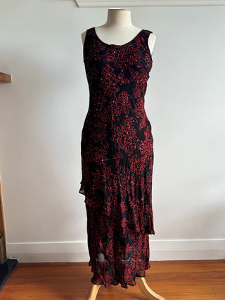 Black and Red Patterned 90's dress - Size 8-10