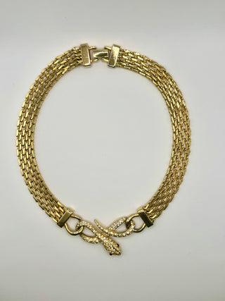 JL Aldenkamp - Rare Gold Tone Pavé Mesh Choker with Rhinestone Snake