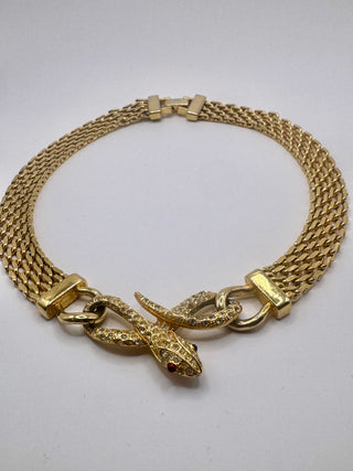 JL Aldenkamp - Rare Gold Tone Pavé Mesh Choker with Rhinestone Snake