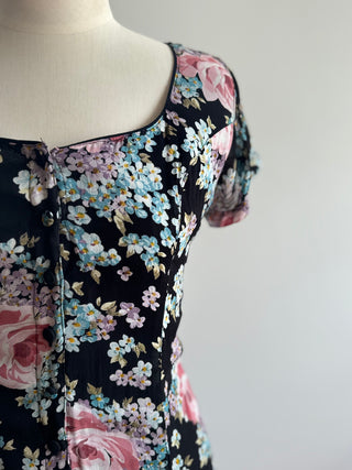 90's Floral Button down dress - Size Small - or 10