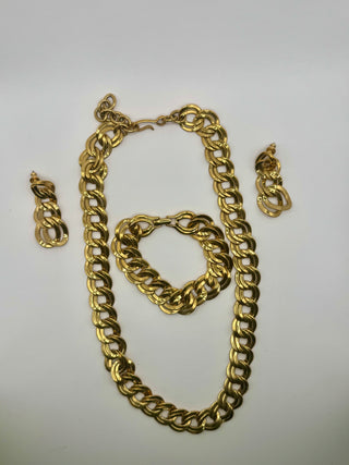 Vintage Monet Gold Tone Statement Chain Set - Necklace, Bracelet and Earrings