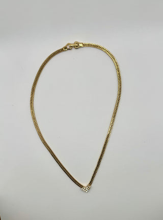 Vintage 80s or 90s herringbone chain necklace with Rhinestones