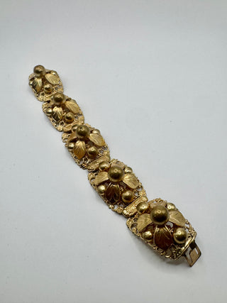 Vintage Gold Tone Floral Panel Bracelet