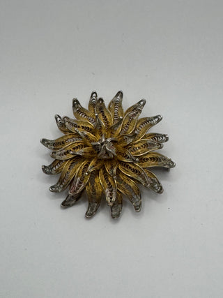 Antique 800 Silver Filigree Starburst Brooch