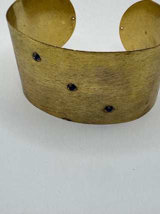 Vintage Gold Tone Brushed Cut with Blue Stone Details