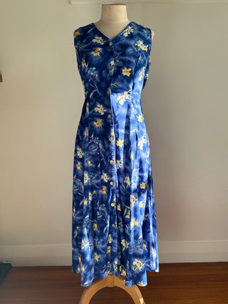 90s Vintage Button Up Summer Rayon Dress Size 10-12