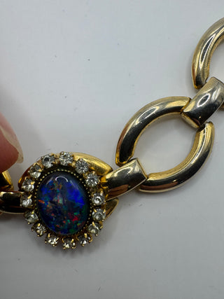 Vintage Australian Black Opal Bracelet -22kt Gold Clad - Orignal Box
