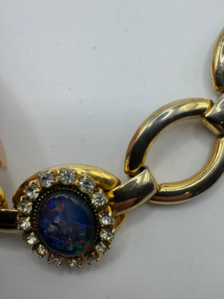 Vintage Australian Black Opal Bracelet -22kt Gold Clad - Orignal Box