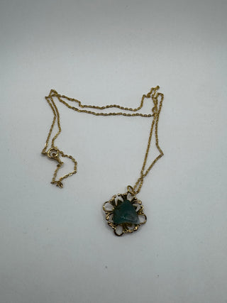 Delicate Gold Tone Chain with green quartz pendant