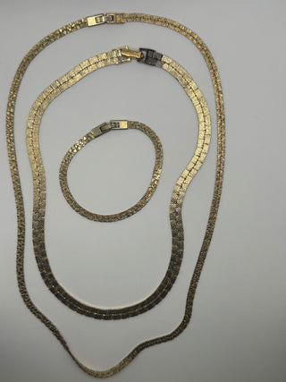 Vintage Costume Gold Textured Herringbone Chains 2 x Necklace and Bracelet