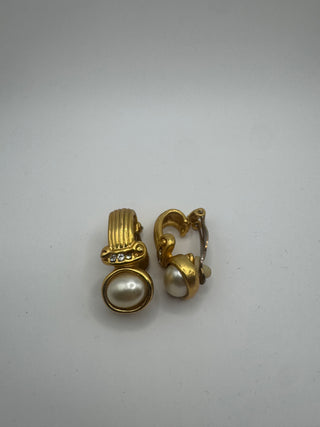 Vintage Pearl and Gold Tone Column Earrings