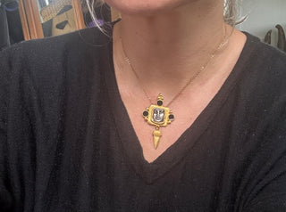 Intriguing Vintage Gold Tone Face Pendant with Chain