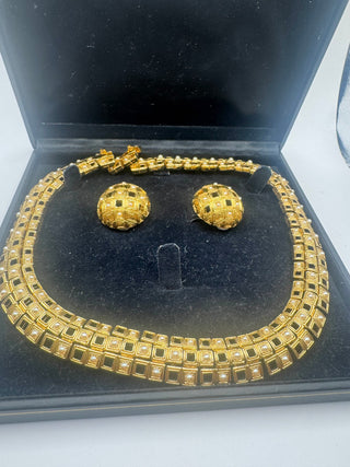 D'Orlan Vintage Choker and Earring Set - Gold Tone and Seed Pearls