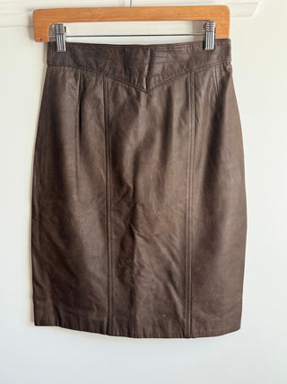 Brown Vintage 80s Leather Skirt - Size 8 - Small