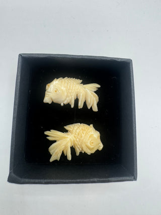 VIntage Koi Carved Celluloid Screwback Earrings