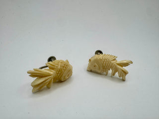 VIntage Koi Carved Celluloid Screwback Earrings