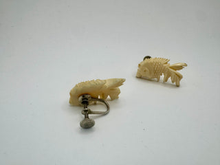 VIntage Koi Carved Celluloid Screwback Earrings