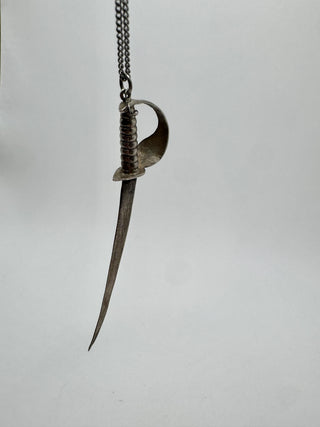 Vintage Sword Pendant with Chain - Plated Silver