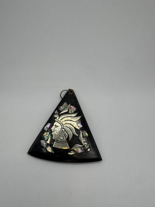 Aztec/Mexican Silver and Abalone Inlay Horn Pendant