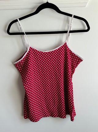 90s Vintage Red Tank with White Printed Hearts Size L or 12-14