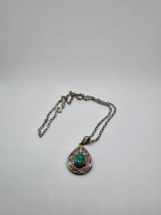 Vintage Turquoise Pendant with Sterling Silver Chain