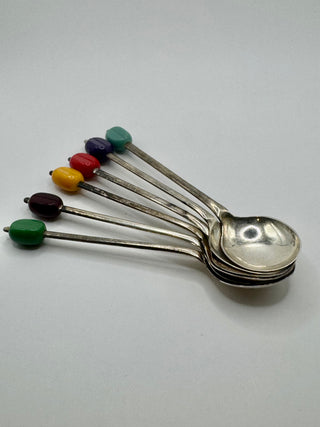Silver Plate Enamel Coffee Bean Spoons