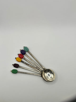 Silver Plate Enamel Coffee Bean Spoons
