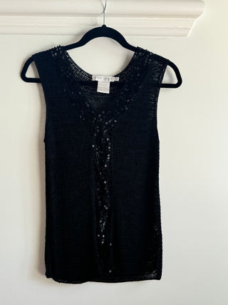 Sleeveless Mesh top with Sequined neckline and front Size 10-12