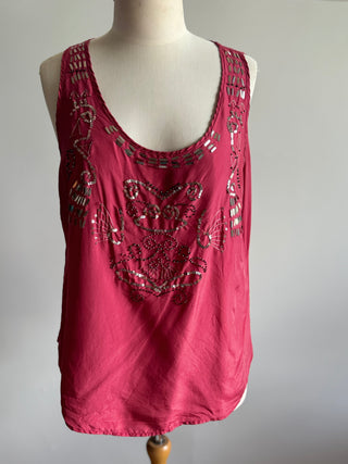 Burgundy Silk Tank with Embellishments - Size L