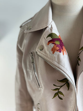 Pink Leather Jacket with Embroidery