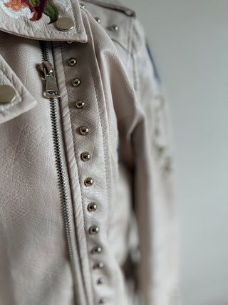 Pink Leather Jacket with Embroidery