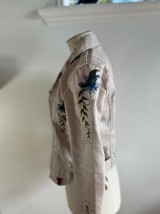 Pink Leather Jacket with Embroidery