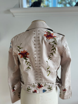 Pink Leather Jacket with Embroidery