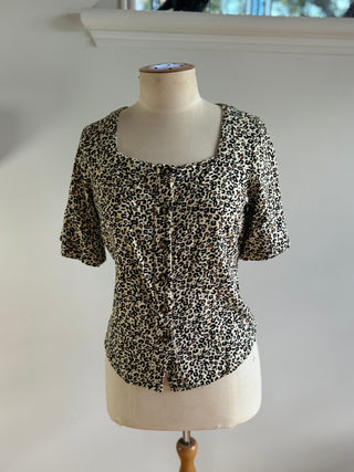 90s look Leopard print linen feel top - Size 10