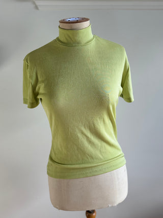 Vintage - 90s Survival Branded Turtle Neck Lime Green Top