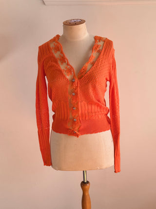 Orange Knit Cardi with Lace Detail