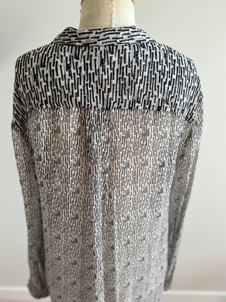 Long Sleeve Long Shirt with Stripe Look Print