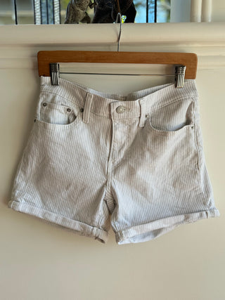 White Denim Shorts with Blue Pinstripe
