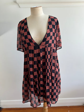 Stolen Girlfriends Club Check V Neck Silk Dress