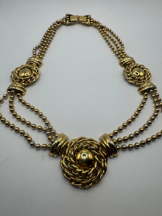 DMJ Gold Tone Medallion style Vintage Costume Choker