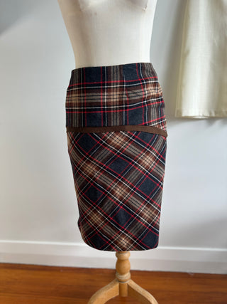 Vintage Brown Plaid Skirt - Size M