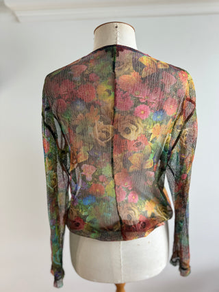 Verge Mesh Floral Top with exposed zip