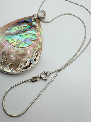 Vintage MOP and Paul Sterling Silver Pendant with Snake Chain