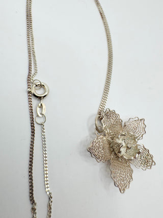 Sterling Silver Filigree Flower Necklace
