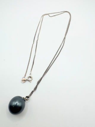Sterling Silver Chain and Faux Tahitian Pearl Necklace