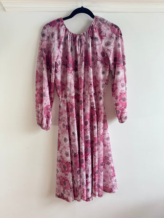 1970s Retro Floral Pink Poppy Dress - Size 8